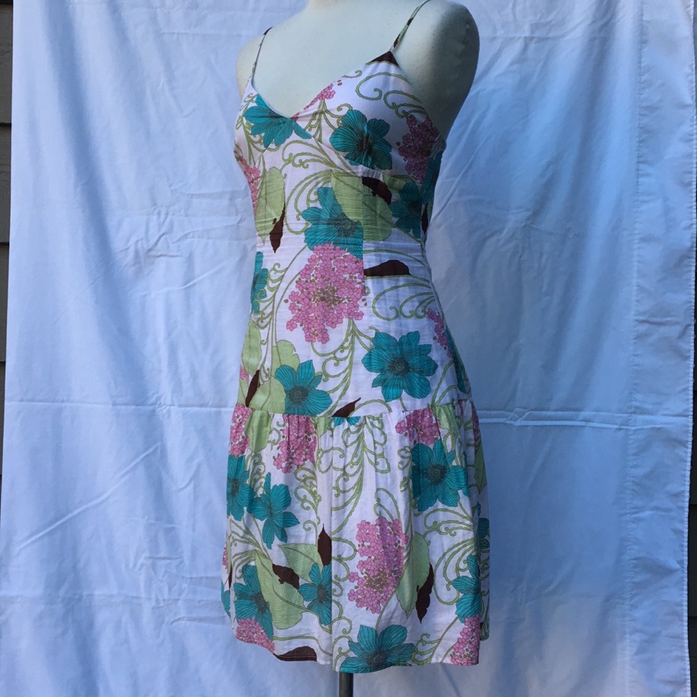 Floral Spaghetti Strap Gathered Hem Zip Back Dress